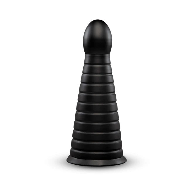10 Inch b-Vibe Cone XXL Tapered Ribbed Anal Dildo with Suction Cup Black
