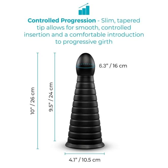 10 Inch b-Vibe Cone XXL Tapered Ribbed Anal Dildo with Suction Cup Black
