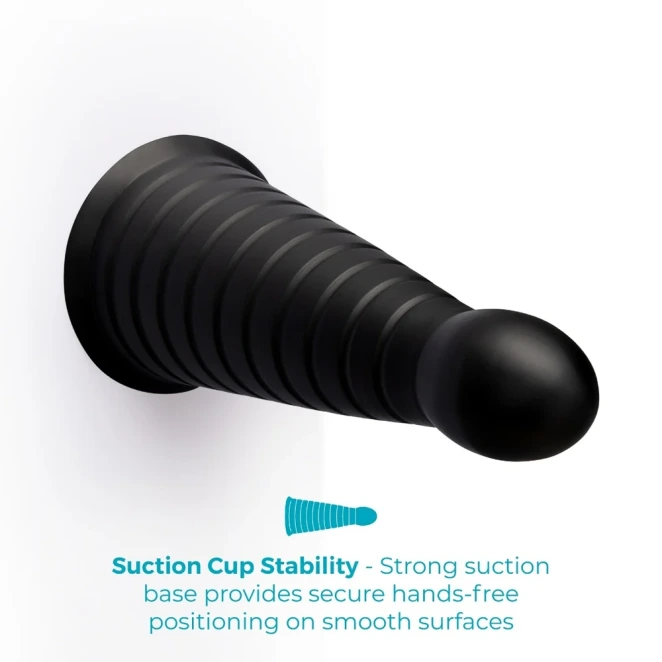 10 Inch b-Vibe Cone XXL Tapered Ribbed Anal Dildo with Suction Cup Black
