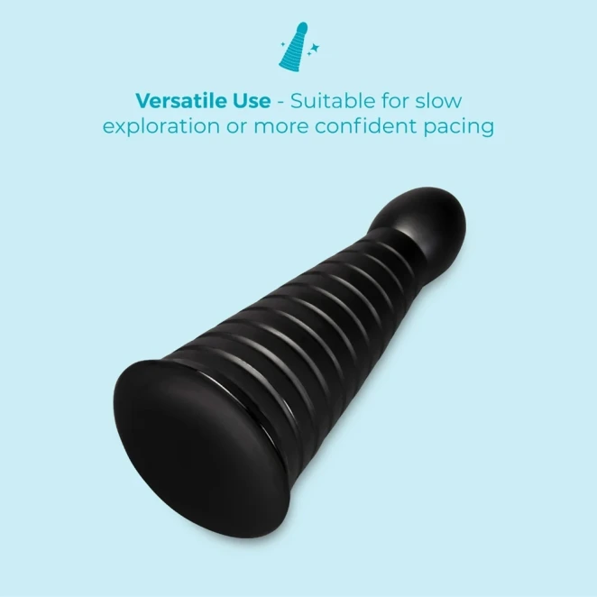 10 Inch b-Vibe Cone XXL Tapered Ribbed Anal Dildo with Suction Cup Black