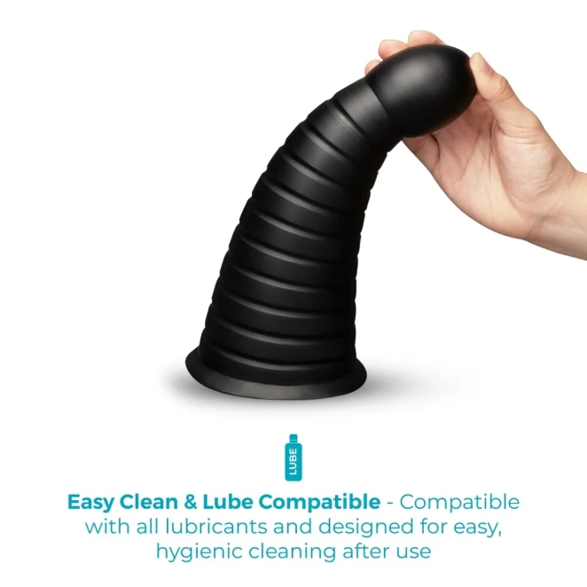 10 Inch b-Vibe Cone XXL Tapered Ribbed Anal Dildo with Suction Cup Black
