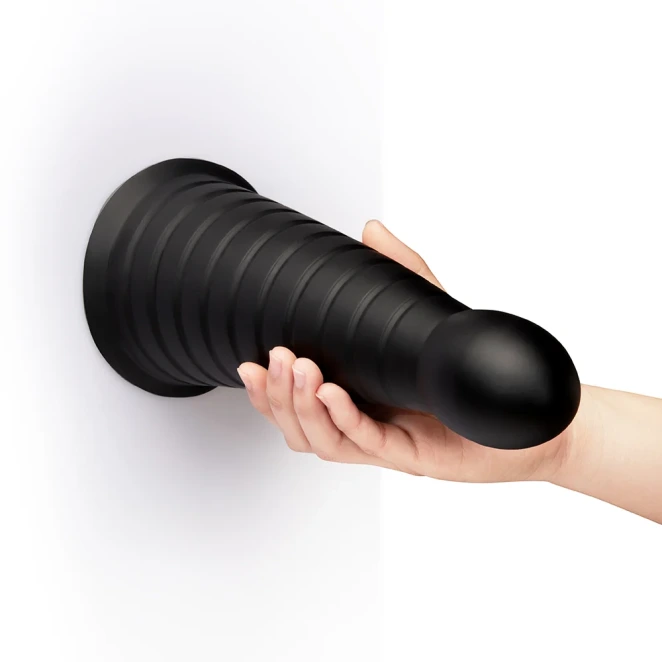 10 Inch b-Vibe Cone XXL Tapered Ribbed Anal Dildo with Suction Cup Black