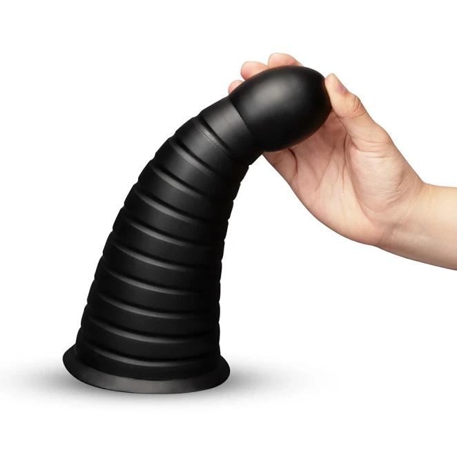 10 Inch b-Vibe Cone XXL Tapered Ribbed Anal Dildo with Suction Cup Black