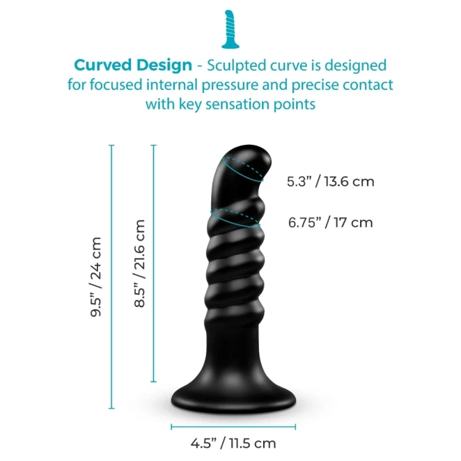 b-Vibe Krush 9.5 Inch XXL Curved Ribbed Anal Dildo with Suction Cup Black