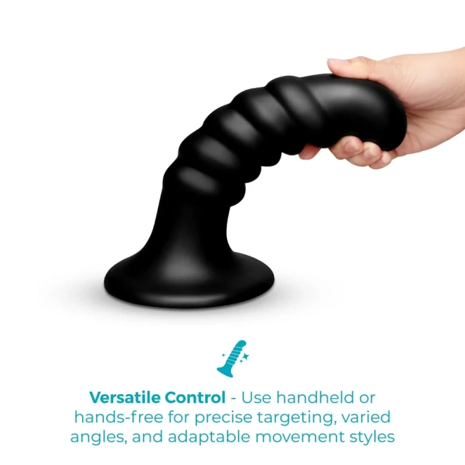 b-Vibe Krush 9.5 Inch XXL Curved Ribbed Anal Dildo with Suction Cup Black