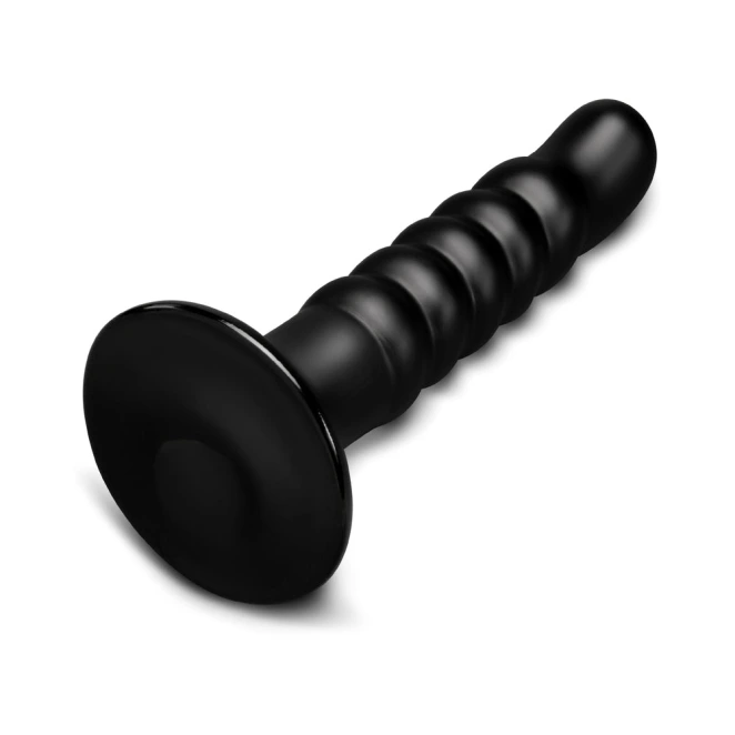 b-Vibe Krush 9.5 Inch XXL Curved Ribbed Anal Dildo with Suction Cup Black