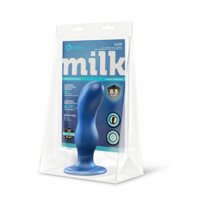 b-Vibe Milk 8.5 Inch XXL Curved Prostate Anal Trainer with Tapered Tip and Suction Cup Blue
