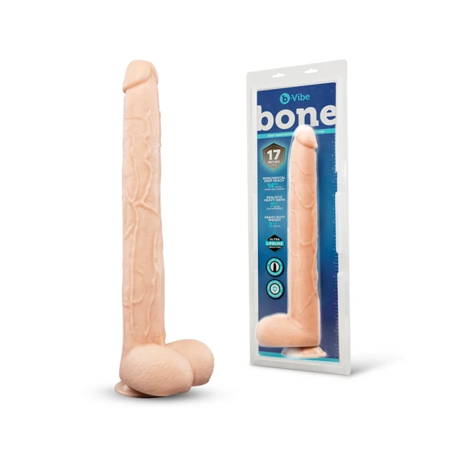 17 Inch b-Vibe Bone Deep-Insert Huge Dildo with Realistic Balls & Suction Cup Beige
