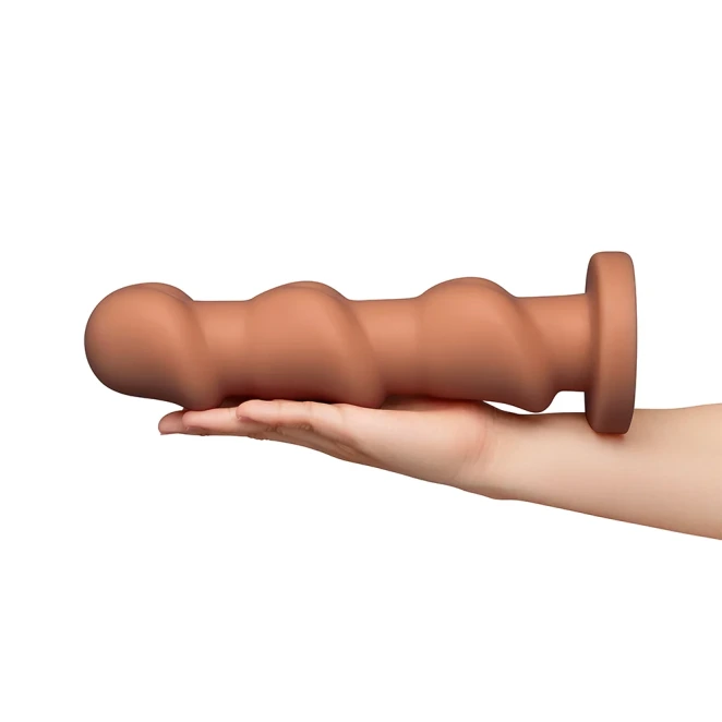 10.5 Inch b-Vibe Headz XXL Multi Bulb Anal Dildo with Flared Suction Cup Base Tan