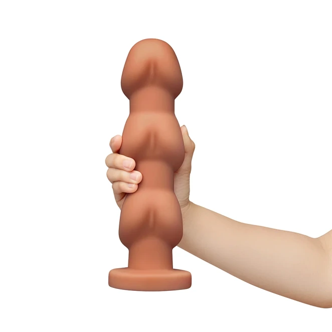 10.5 Inch b-Vibe Headz XXL Multi Bulb Anal Dildo with Flared Suction Cup Base Tan