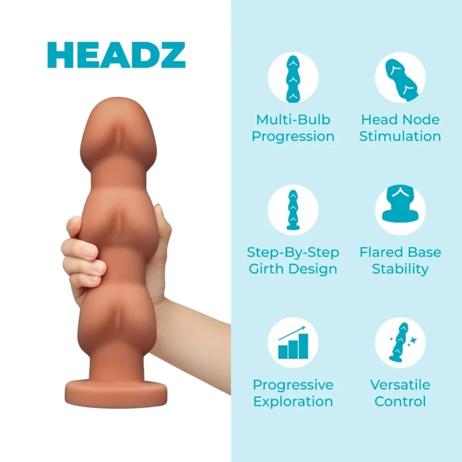 10.5 Inch b-Vibe Headz XXL Multi Bulb Anal Dildo with Flared Suction Cup Base Tan