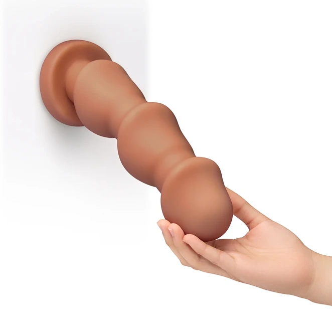 10.5 Inch b-Vibe Headz XXL Multi Bulb Anal Dildo with Flared Suction Cup Base Tan