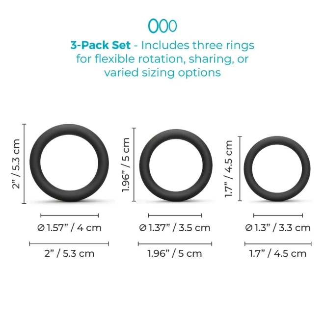 b-Vibe Snug Ring Lite 3 Pack Beginner Silicone Cock Ring Set Black