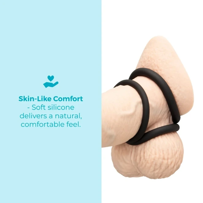 b-Vibe Snug Ring Lite 3 Pack Beginner Silicone Cock Ring Set Black