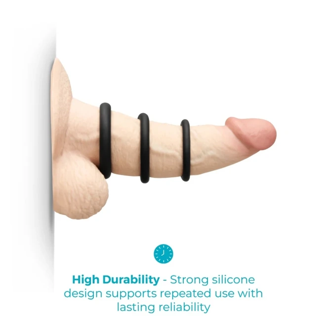 b-Vibe Snug Ring Lite 3 Pack Beginner Silicone Cock Ring Set Black