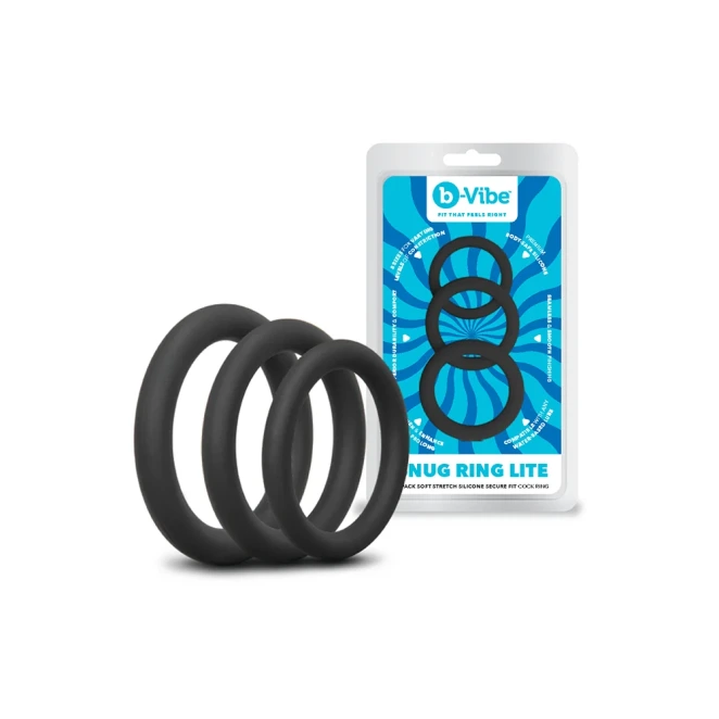 b-Vibe Snug Ring Lite 3 Pack Beginner Silicone Cock Ring Set Black