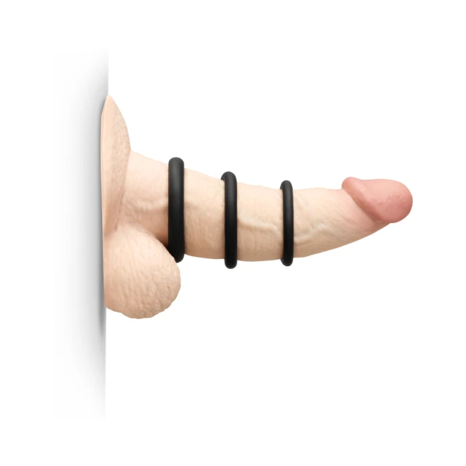 b-Vibe Snug Ring Lite 3 Pack Beginner Silicone Cock Ring Set Black