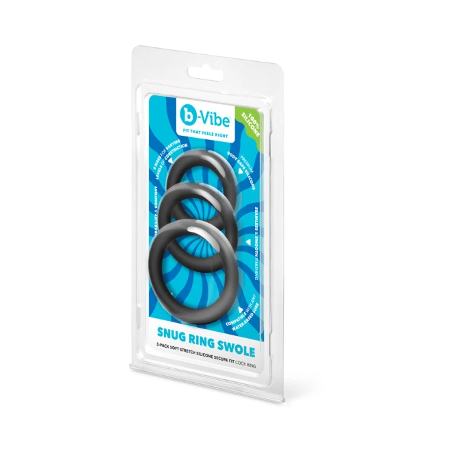 b-Vibe Snug Ring Swole 3 Pack Thick Silicone Cock Ring Set Black