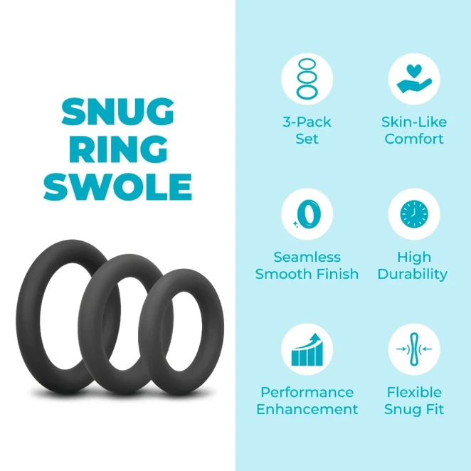 b-Vibe Snug Ring Swole 3 Pack Thick Silicone Cock Ring Set Black