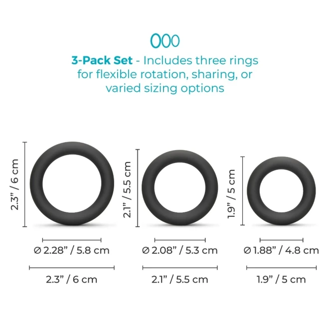 b-Vibe Snug Ring Swole 3 Pack Thick Silicone Cock Ring Set Black