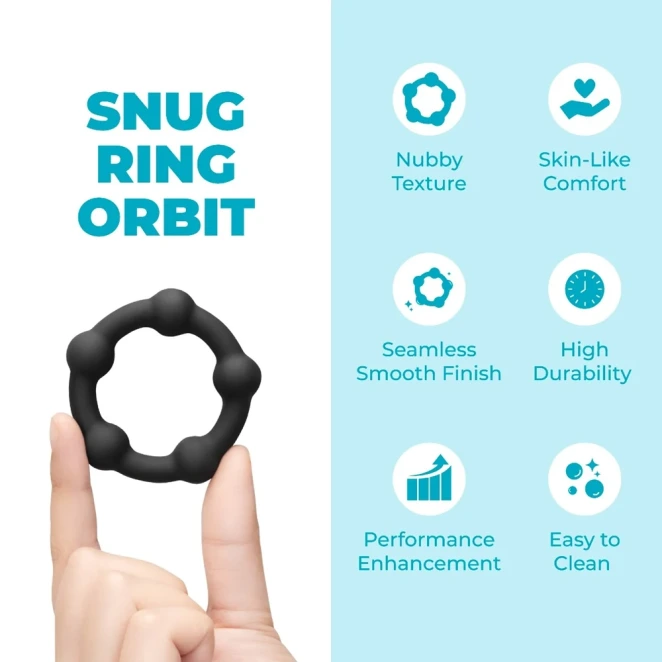 b-Vibe Snug Ring Orbit 40.5mm Nubby Silicone Cock Ring Black