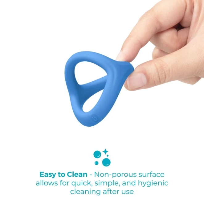 b-Vibe Snug Ring Tri-Sling Soft Stretch Silicone Cock and Ball Sling Blue