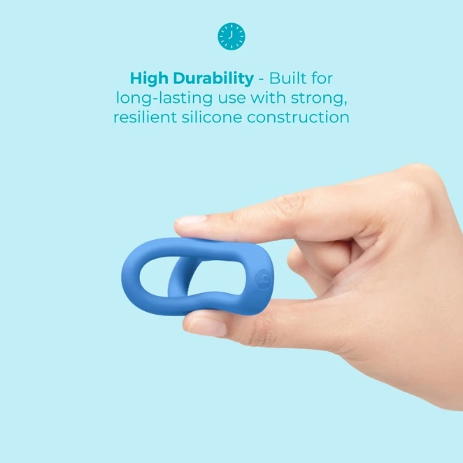 b-Vibe Snug Ring Tri-Sling Soft Stretch Silicone Cock and Ball Sling Blue