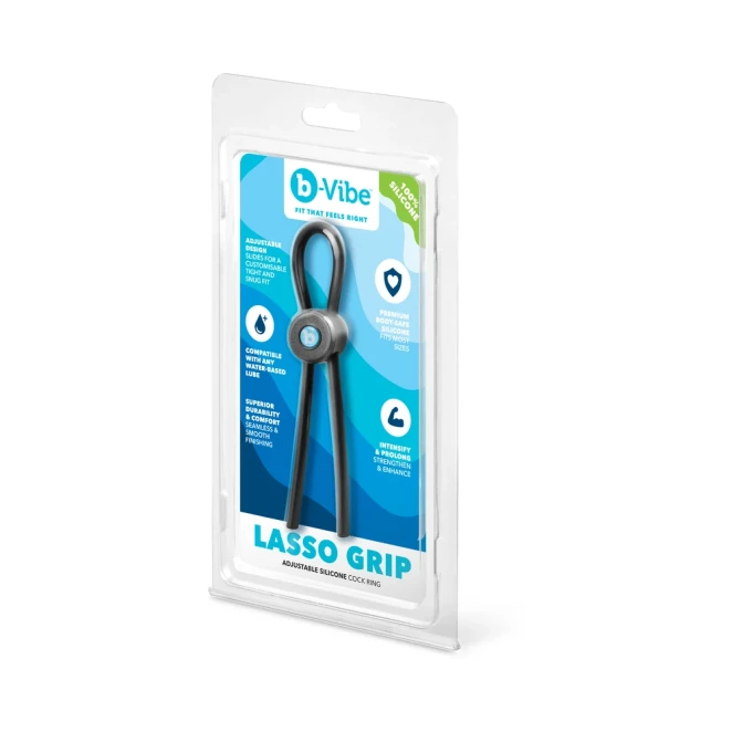 b-Vibe Lasso Grip Fully Adjustable Silicone Cock Ring Black