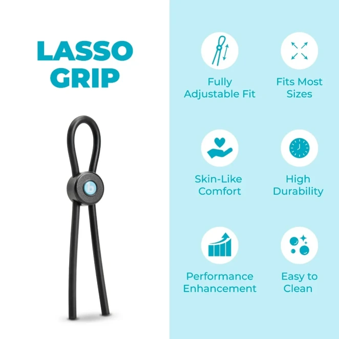 b-Vibe Lasso Grip Fully Adjustable Silicone Cock Ring Black