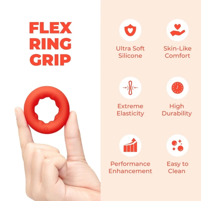 b-Vibe Flex Ring Grip 29mm Ultra Soft Silicone Cock Ring Red