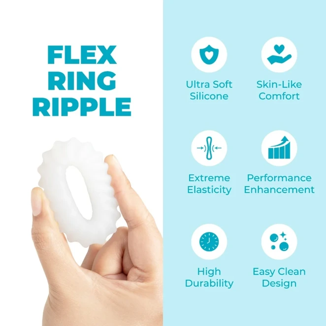 b-Vibe Flex Ring Ripple 24mm Ultra Soft Silicone Cock Ring Clear