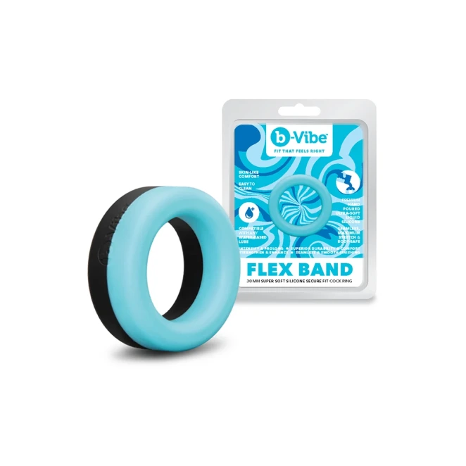 b-Vibe Flex Band 30mm Super Soft Silicone Cock Ring Black and Blue