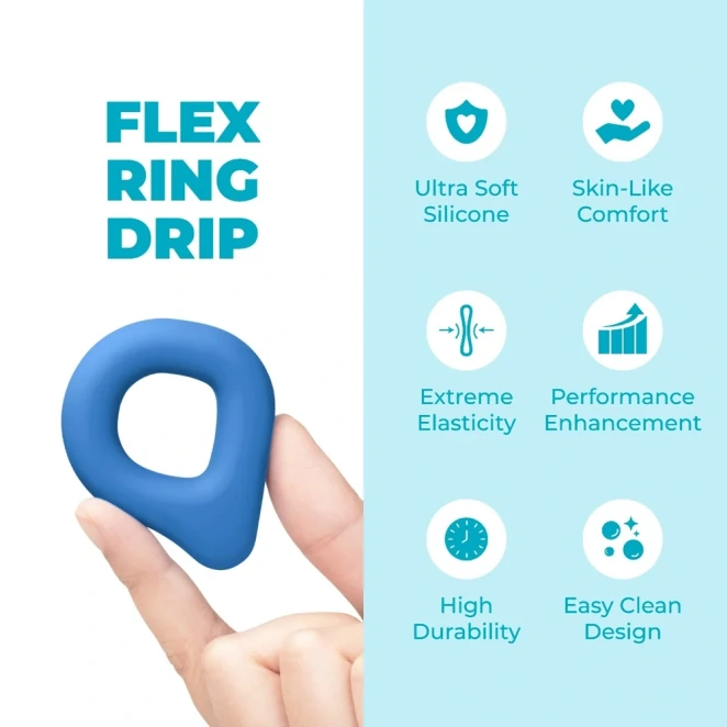 b-Vibe Flex Ring Drip 22.5mm Super Soft Silicone Cock Ring Blue