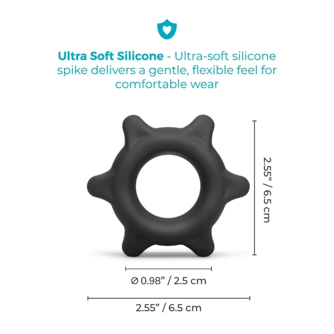 b-Vibe Flex Ring Spike 25mm Ultra Soft Silicone Textured Cock Ring Black