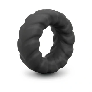 b-Vibe Flex Ring Tread 24mm Ultra Soft Silicone Textured Cock Ring Black