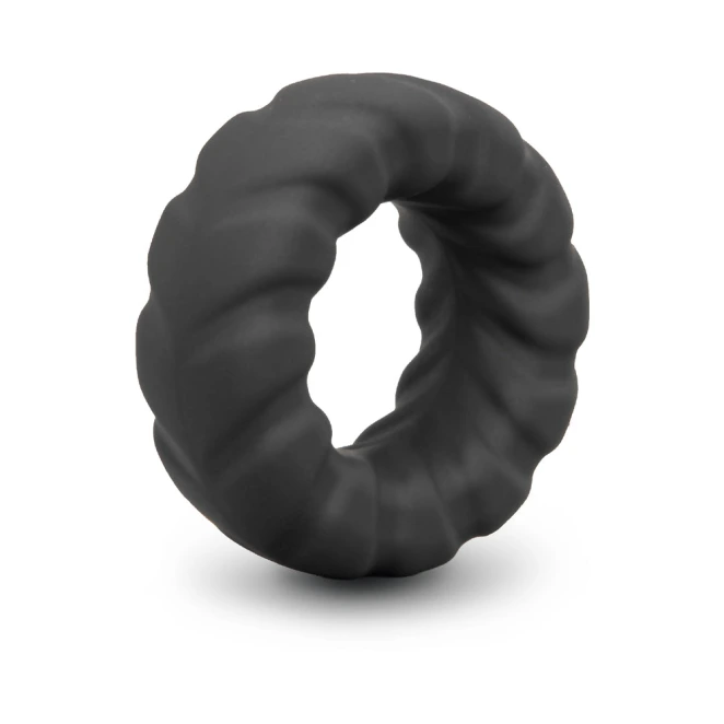 b-Vibe Flex Ring Tread 24mm Ultra Soft Silicone Textured Cock Ring Black