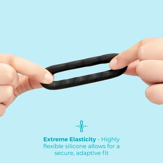 b-Vibe Flex Ring Tread 24mm Ultra Soft Silicone Textured Cock Ring Black