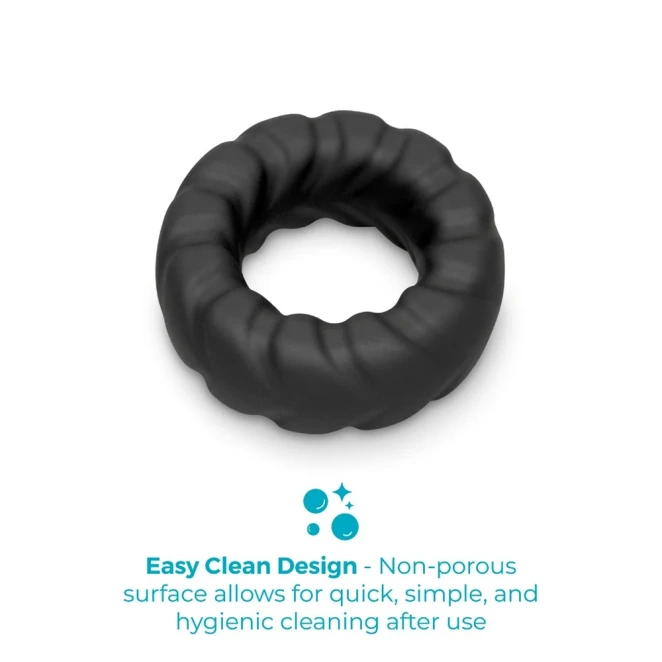 b-Vibe Flex Ring Tread 24mm Ultra Soft Silicone Textured Cock Ring Black
