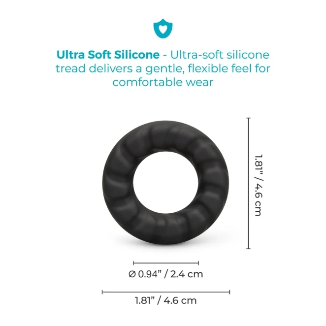 b-Vibe Flex Ring Tread 24mm Ultra Soft Silicone Textured Cock Ring Black