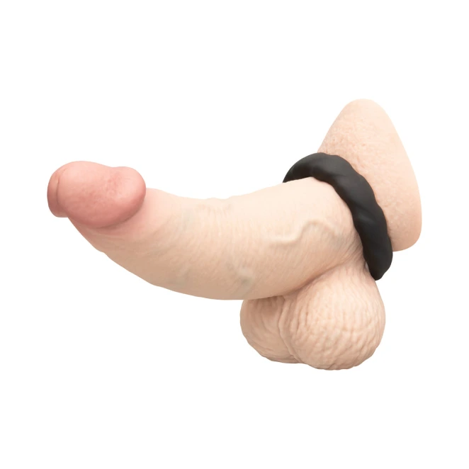 b-Vibe Flex Ring Tread 24mm Ultra Soft Silicone Textured Cock Ring Black