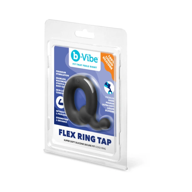 b-Vibe Flex Ring Tap 23mm Ultra Soft Silicone Cock Ring with Pull Tab Black
