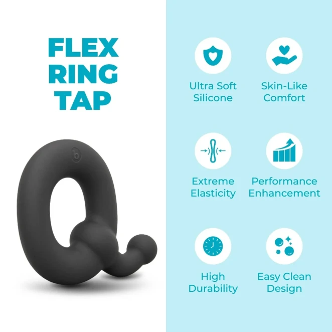 b-Vibe Flex Ring Tap 23mm Ultra Soft Silicone Cock Ring with Pull Tab Black