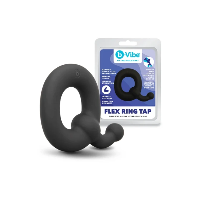 b-Vibe Flex Ring Tap 23mm Ultra Soft Silicone Cock Ring with Pull Tab Black
