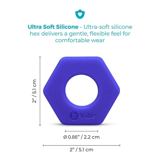 b-Vibe Flex Ring Hex 22mm Super Soft Silicone Cock Ring Blue