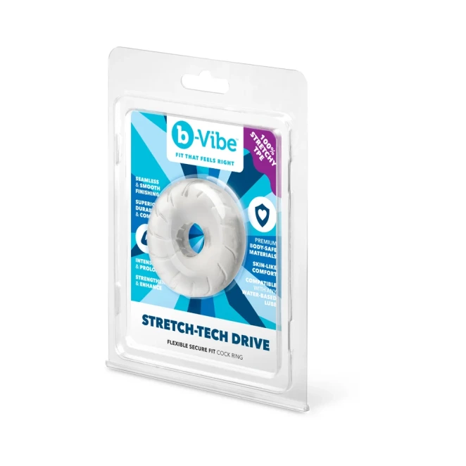 b-Vibe Stretch-Tech Drive Ultra Stretchy TPE Cock Ring Clear