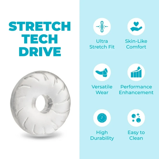 b-Vibe Stretch-Tech Drive Ultra Stretchy TPE Cock Ring Clear