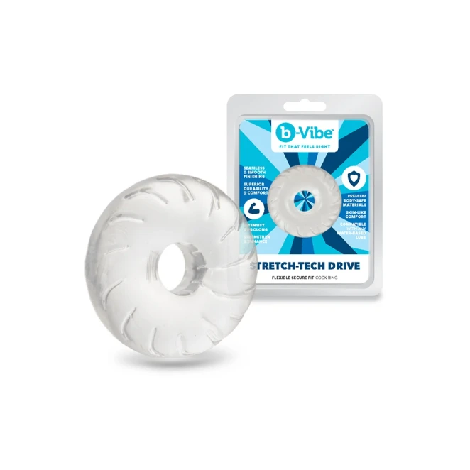 b-Vibe Stretch-Tech Drive Ultra Stretchy TPE Cock Ring Clear