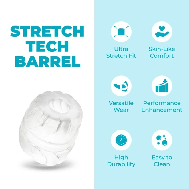 b-Vibe Stretch-Tech Barrel 16mm Ultra Stretchy Cock Ring and Ball Stretcher Clear