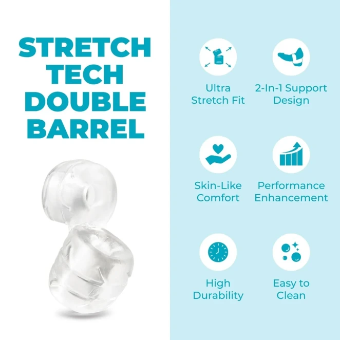 b-Vibe Stretch-Tech Double Barrel Ultra Stretchy Cock Ring and Ball Stretcher Clear