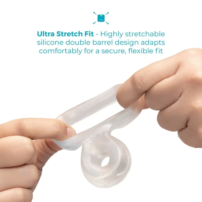 b-Vibe Stretch-Tech Double Barrel Ultra Stretchy Cock Ring and Ball Stretcher Clear